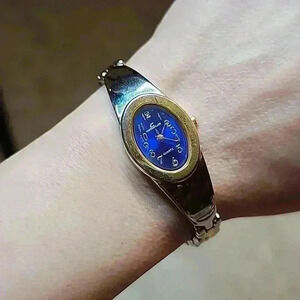 Contemplate Silver & Gold Tone Link Bracelet Watch with Blue Face